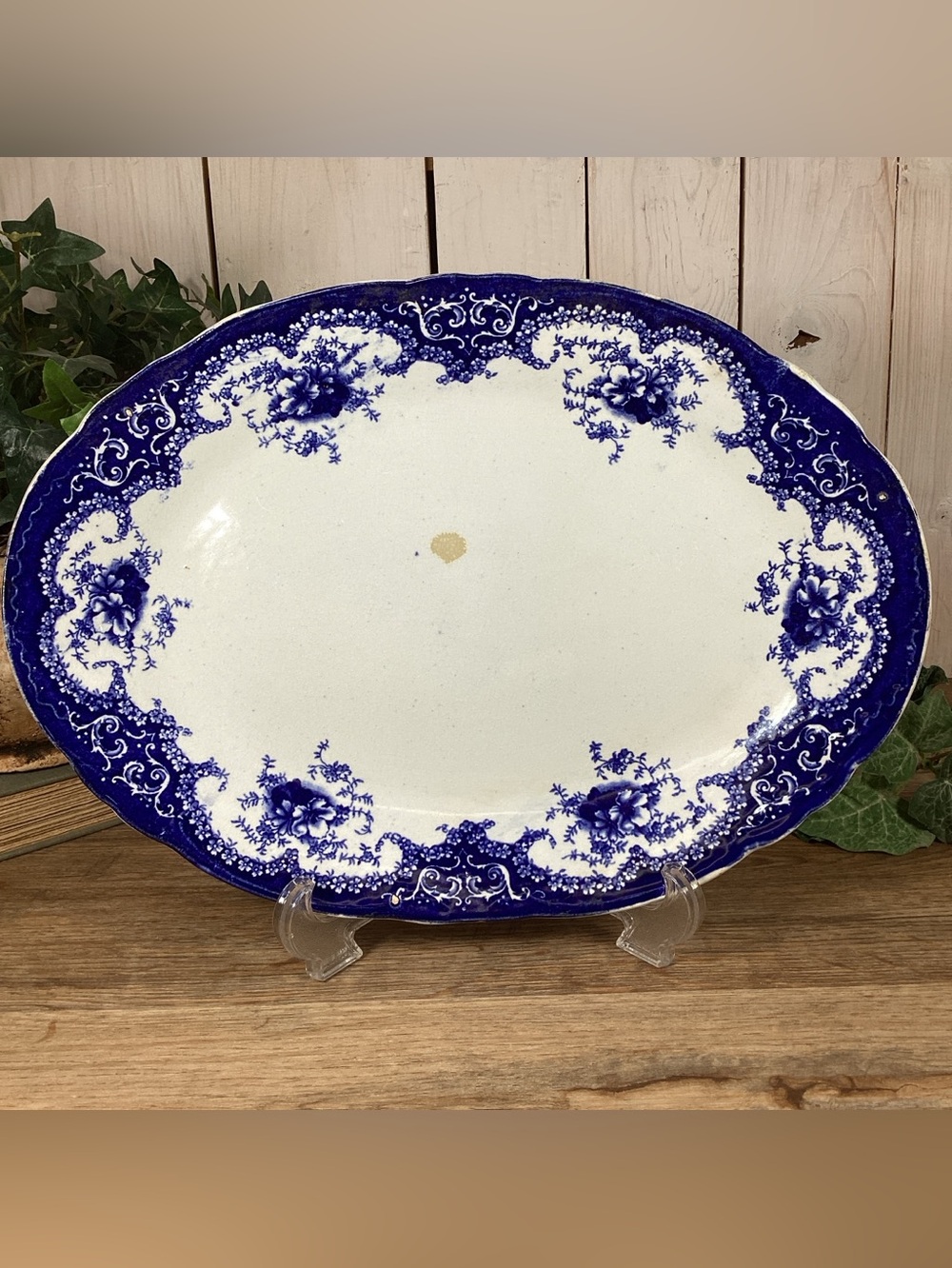 Antique W Adams Rosetta Flow Blue or Blue Transferware Large 15” Platter